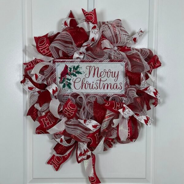 Christmas Cardinal with HO HO HO ribbon