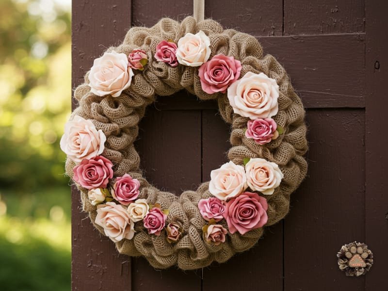 Rustic Burlap and Rose Wreath